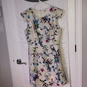 White Floral Print A-line Dress